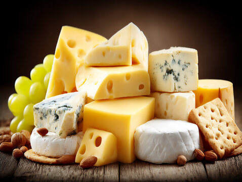 elegant cheese board variety grapes nuts.