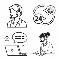 Professional customer support icons set, transparent background