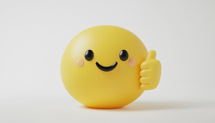 Fototapeta premium Yellow Thumbs Up Emoji On A White Background: Perfect Emoji For Social Media Approval Message. Ideal For Conveying Approval And Positivity.