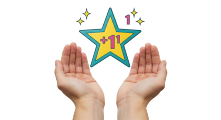 Isolated Hands Holding Star with +1