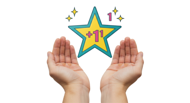 Isolated Hands Holding Star with +1