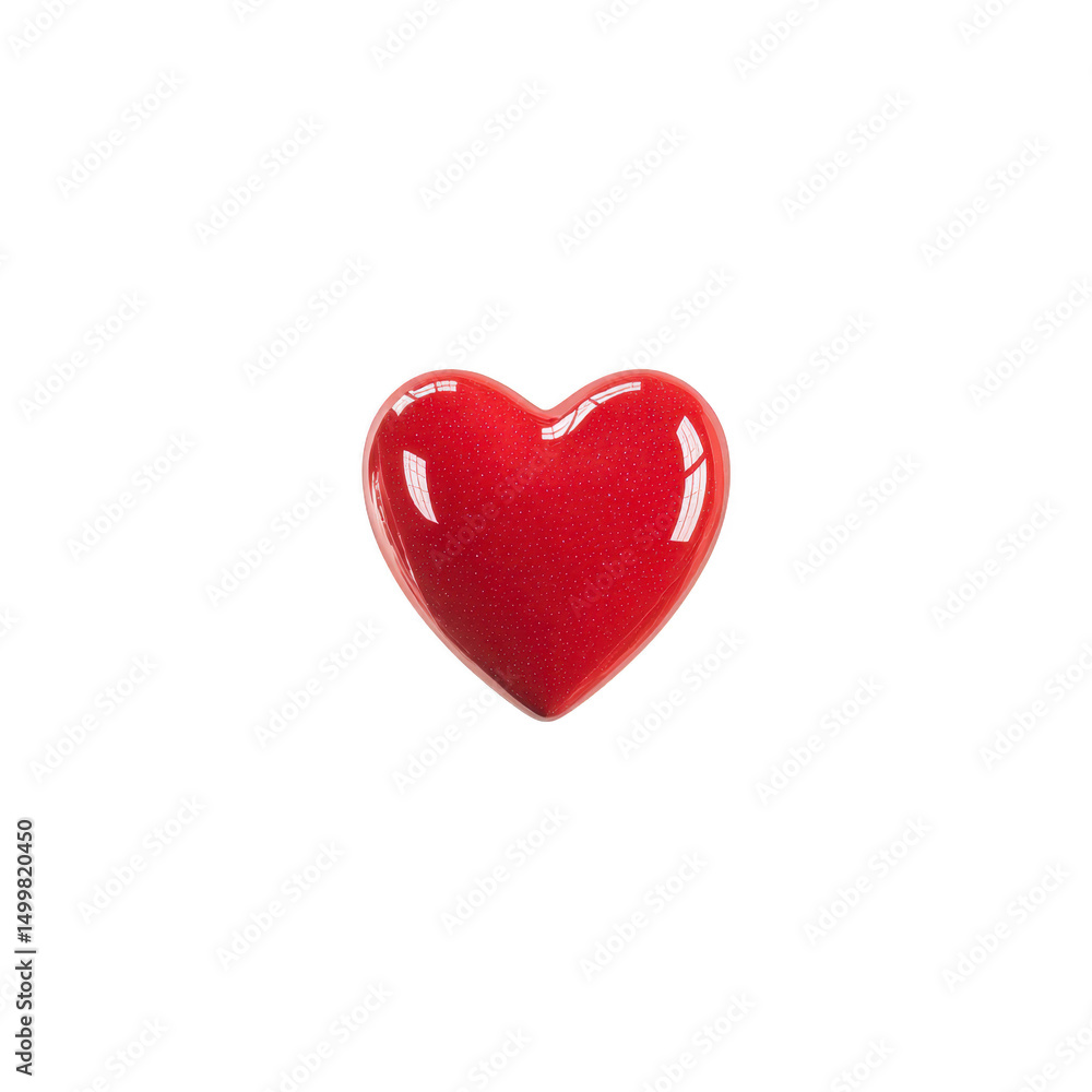 Poster shiny red heart shaped object with glossy finish, symbolizing love and affection, isolated on transp