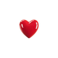 Shiny red heart shaped object with glossy finish, symbolizing love and affection, isolated on transparency background