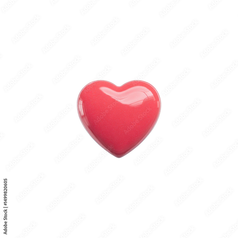 Poster shiny red heart shaped object with smooth surface, reflecting light, isolated on transparency backgr
