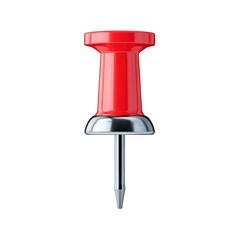 Red pushpin with shiny metallic tip is isolated on transparency background, commonly used for pinning notes or papers on bulletin boards