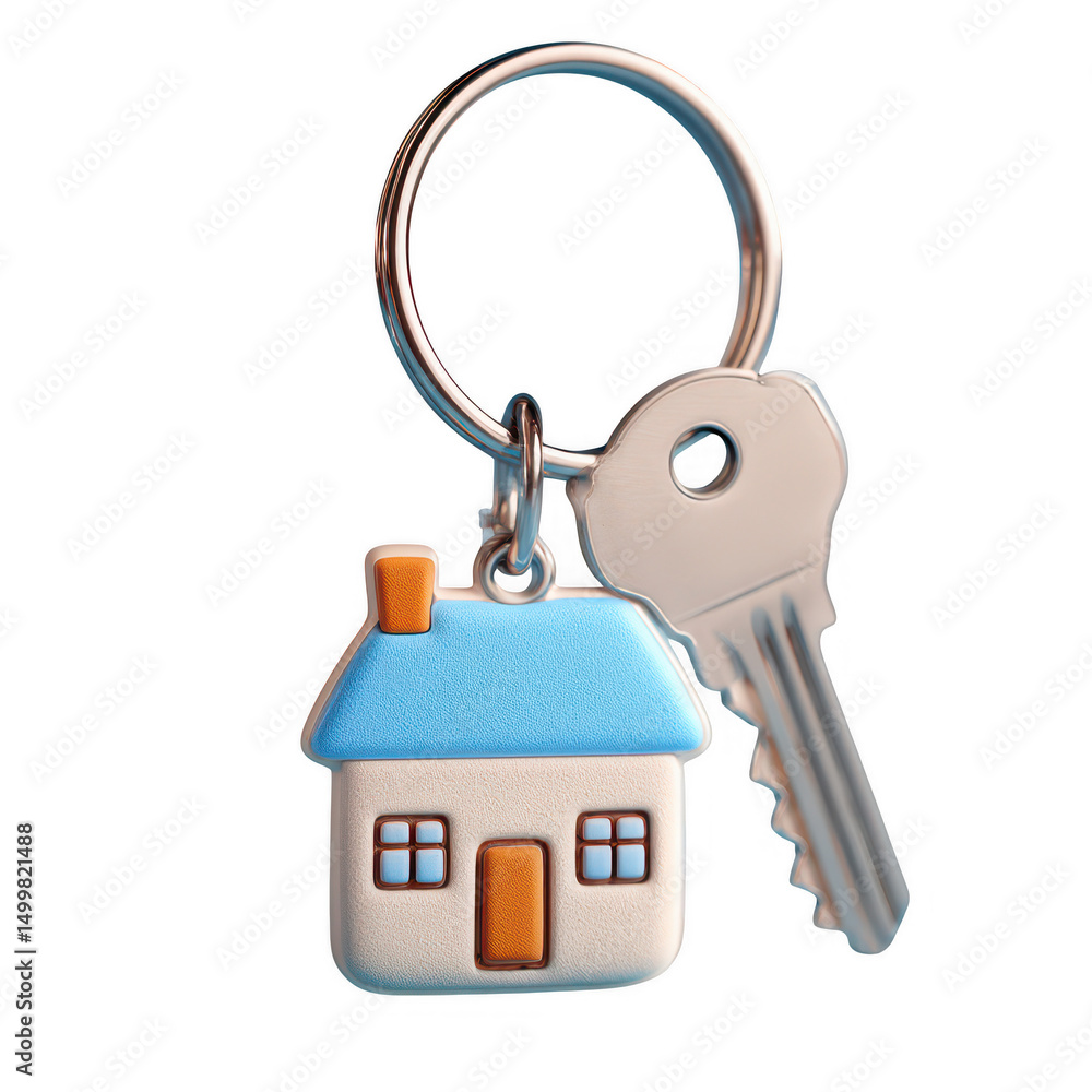 Poster House key chain with key isolated on transparent background