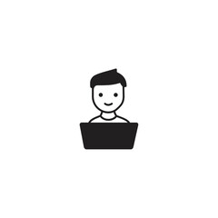 Guy with a laptop icon logo flat vector design
