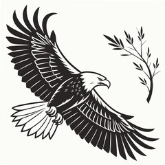 Majestic eagle in flight with olive branch, transparent png