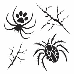 Spider silhouettes cracks paw print design elements
