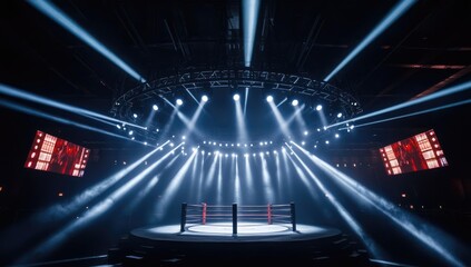 Boxing ring under bright spotlights