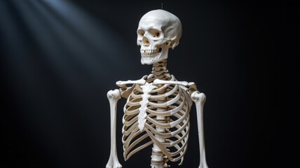 Anatomical Skeleton Model Displayed Against a Dark Background for Educational Purposes in Medical and Scientific Fields