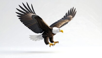 Fototapeta premium Stylized 3D Eagle in Landing Position Against Pure White Background with Smooth Matte Finish