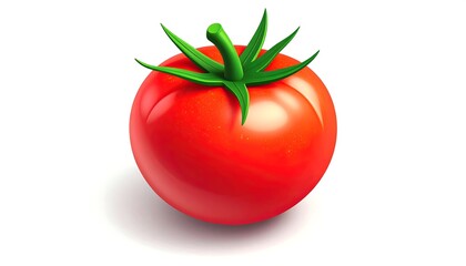 Stylized 3D Tomato with Green Stem on Pure White Background in High Key Light Artistic Style