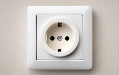 clean white electrical socket on warm ivory background, close-up macro view, shadow detail 