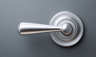 digital luxury chrome door handle on matte graphite wall background, close-up composition