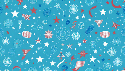 Abstract blue background with various shapes stars and celestial elements.