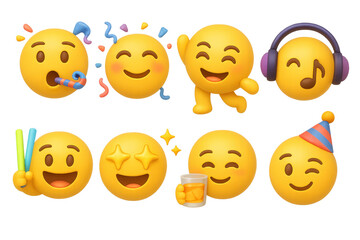 Obraz premium 3d set of party emoji icons. celebrate with fun and expressive symbols