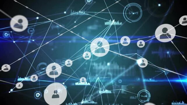 Single user icon appearing triggers network nodes pulsing and expanding for visualizing data links