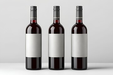 Hyperrealistic Dark Red Wine Bottles with Minimalist Labels on White Background