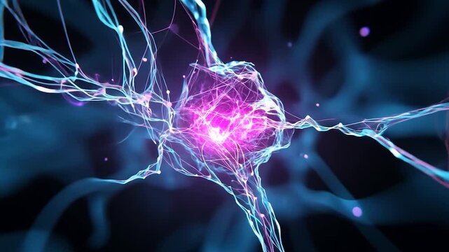 Microscopic View of a Neuron: A Glowing Network of Neural Connections