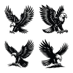 Eagle bird set bundle vector silhouette illustration isolated on a white background