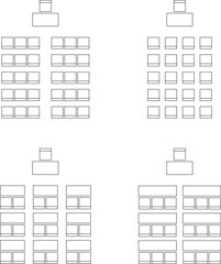 Seat plan for classroom, auditorium, theater, lecture hall, meeting, conference, training, business event, chair and table, customizable stroke, vector, illustration