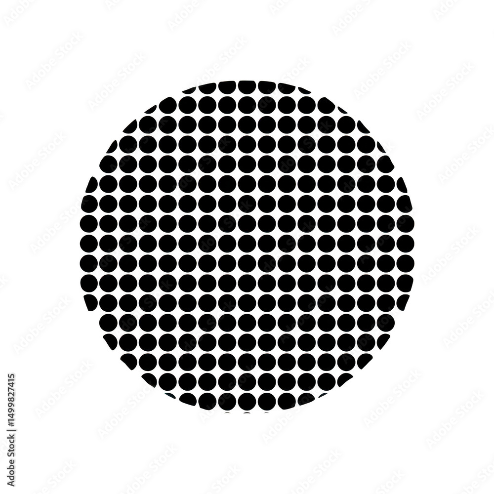 Poster circular pattern of evenly spaced black dots creates geometric design on transparent background. dot