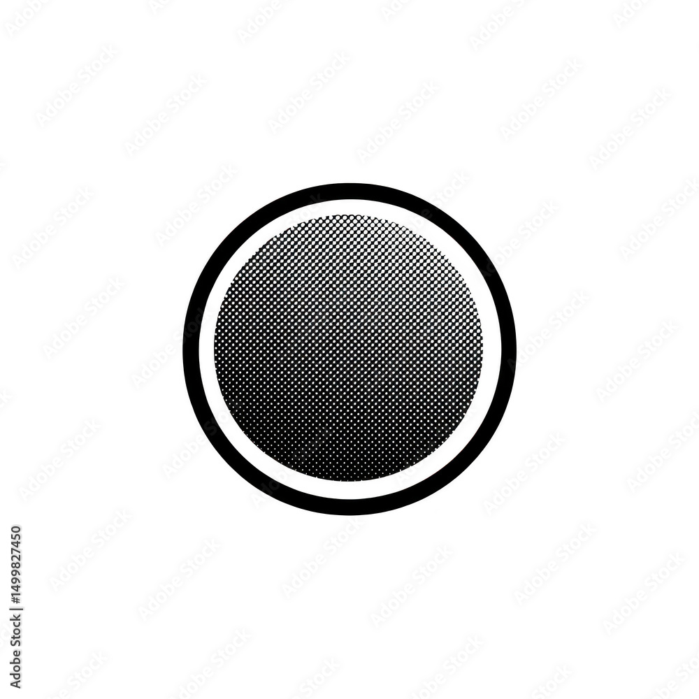 Poster simple black and white circular design with textured center and bold outline, creating minimalist an