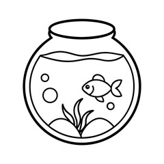 Simple line drawing of a fishbowl with one fish