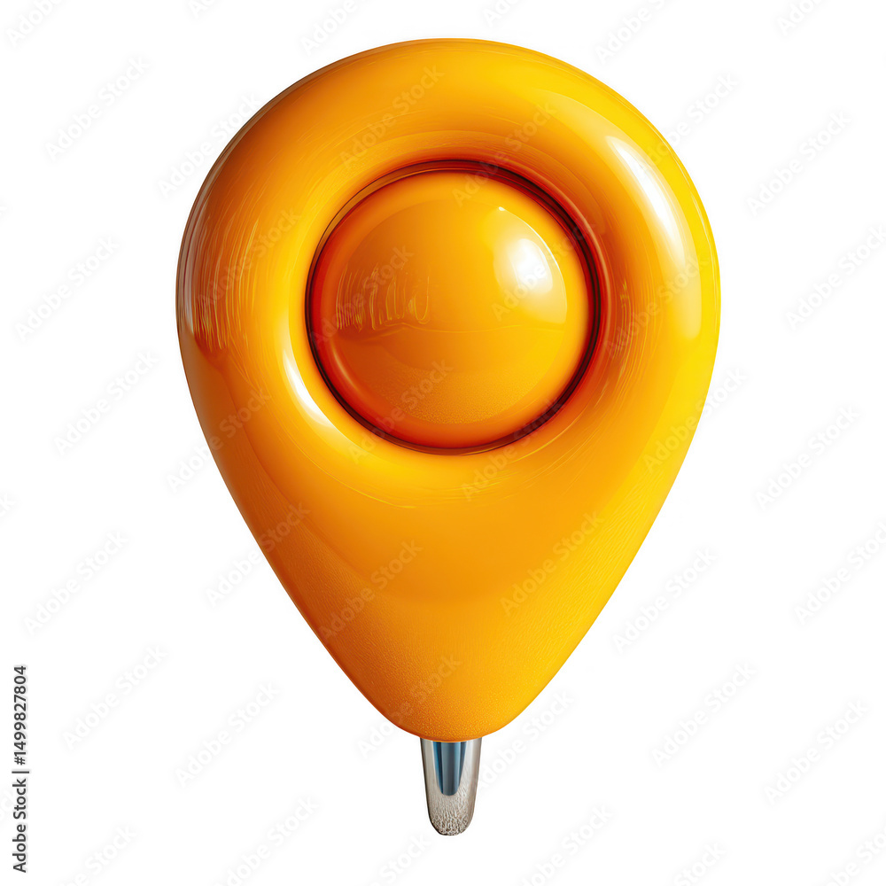Poster 3d orange glossy map pointer isolated on transparent background