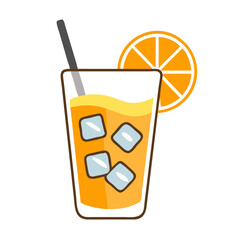 Orange Juice Glass with Ice Cubes and Lemon Slice

