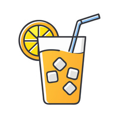 Orange Juice Glass with Ice Cubes and Lemon Slice

