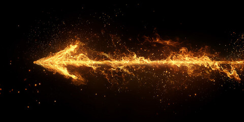 Arrow of fire glowing on black background