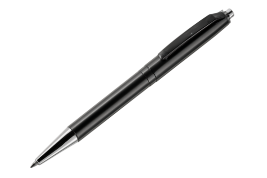Black metal ballpoint pen isolated on black background