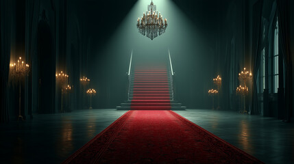 Enchanted Grand Staircase with Chandelier and Elegant Atmosphere