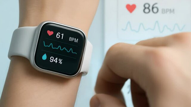 Smartwatch on wrist shows heartbeats and steps, simple swipe reveals hydration goal, smartwatch data nudges progress and sleek smartwatch inspires healthy habits. concept digital health