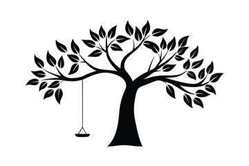 Black silhouette tree swing set childrens play nature