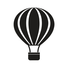 Simple black and white hot air balloon illustration depicting flight and adventure