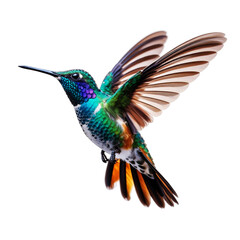 Obraz premium Vibrant Hummingbird in Flight – Colorful Bird Illustration on White Background