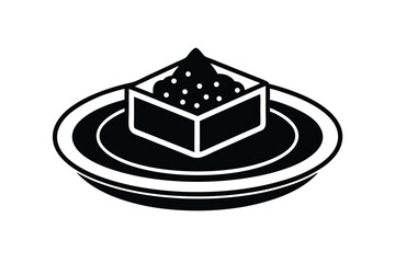 Delicious square dessert on plate silhouette