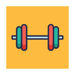 Colorful illustrated dumbbell icon on a yellow background symbolizing fitness and exercise