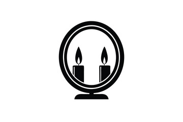 Two candles reflected in a circular mirror silhouette