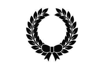 Black silhouette laurel wreath with bow award icon