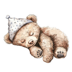 Sleeping baby bear with cute illustration.