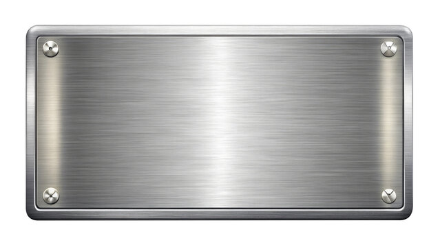 silver shiny blank metal nameplate isolated on transparent white background, clipping path