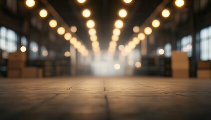 Industrial warehouse interior, blurred perspective