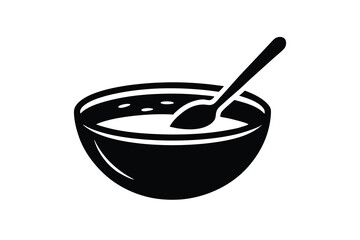 Simple silhouette of a bowl of soup with spoon