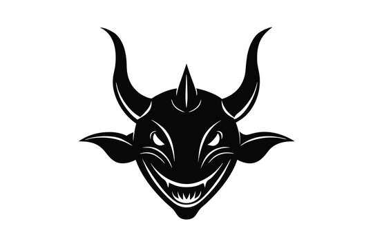 Aggressive black devil bull silhouette head logo design