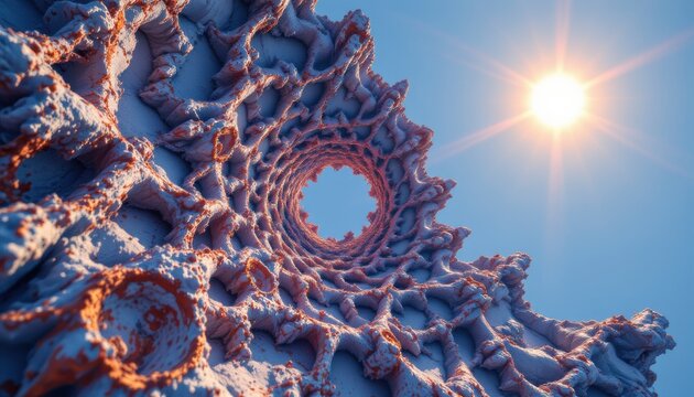 create an abstract puter generated fractal design that illustrates a never ending pattern of self similarity across different scal