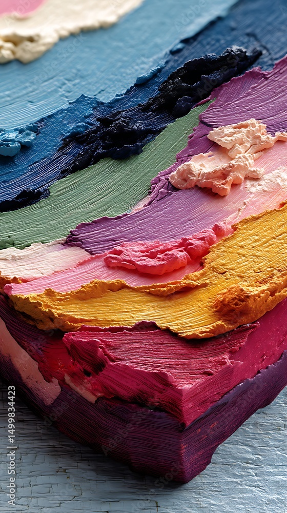 Poster Abstract Textured Art: Vibrant Layers of Colorful Paint Creating a Unique Visual Composition for Creative Projects.